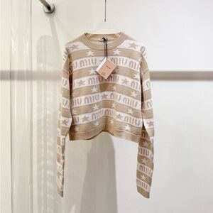 Authentic Miu Miu Beige and White Striped Women's Top